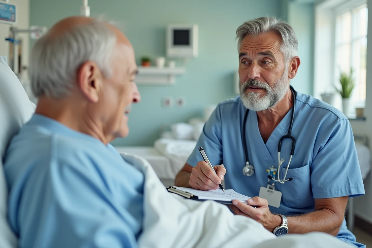 Aide-soignant vérifiant une liste auprès d