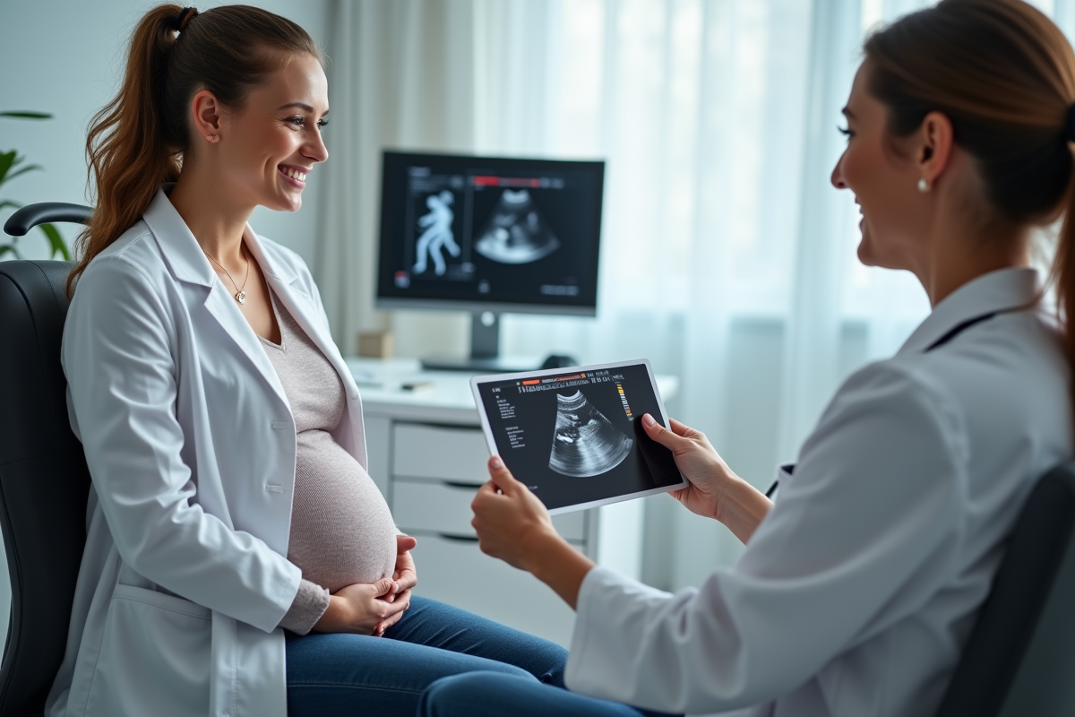Femme enceinte lors d une consultation avec un médecin et une échographie