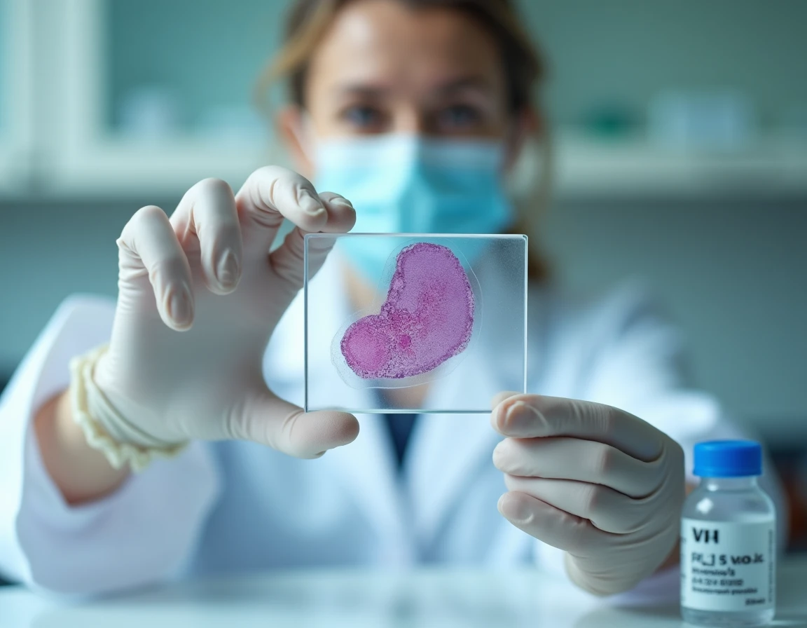 Pathologiste examinant une lame histologique de biopsie cutanée pour détecter un cancer de la peau