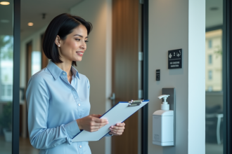 Femme d affaires vérifiant une checklist dans un bureau moderne