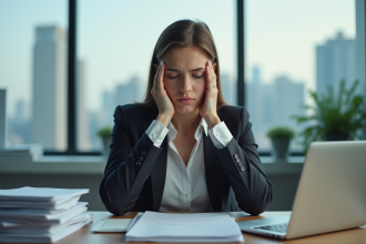 Femme stressée au bureau en pleine pression