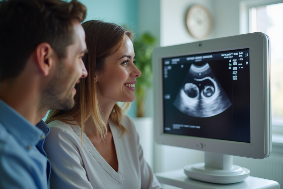Femme et partenaire regardant une échographie de grossesse