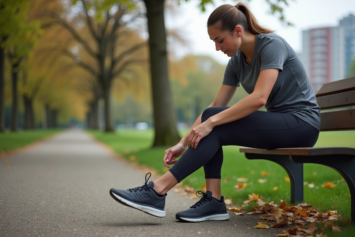 Femme insérant des insoles magnétiques dans ses chaussures de course