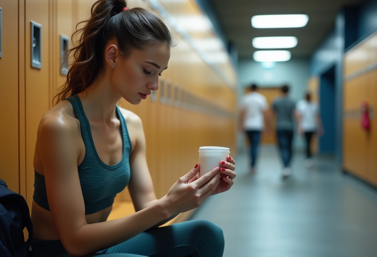 Jeune femme en salle de sport examinant un échantillon médical