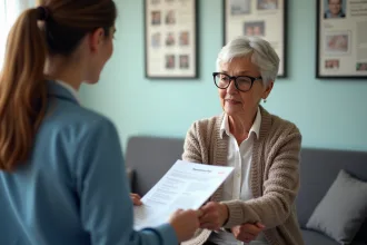 Femme senior en consultation vaccination pneumonie