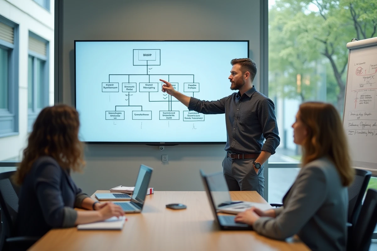 Formateur présentant l'adaptation du logiciel NETSoins lors d'une session de formation en établissement de santé