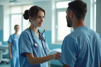 Infirmière en action avec des patients dans un cadre médical