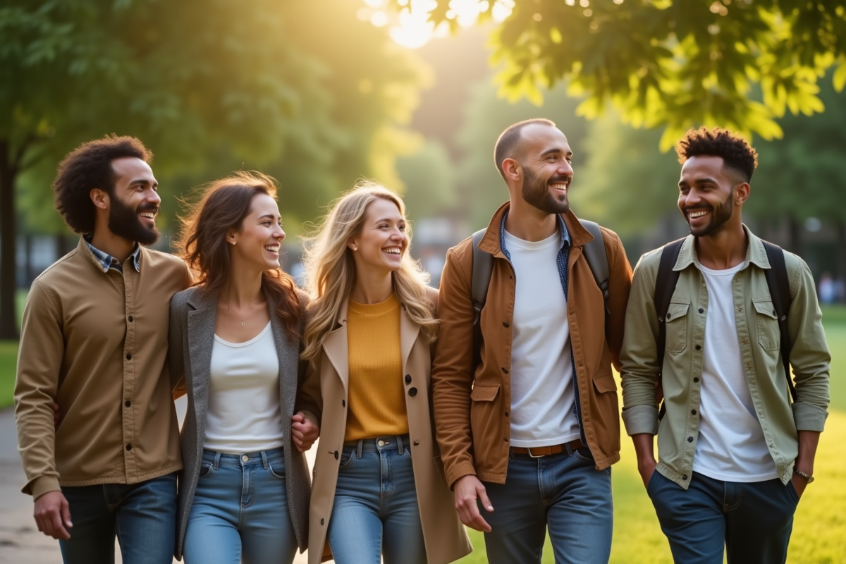 Groupe de personnes souriantes dans un parc en après-midi