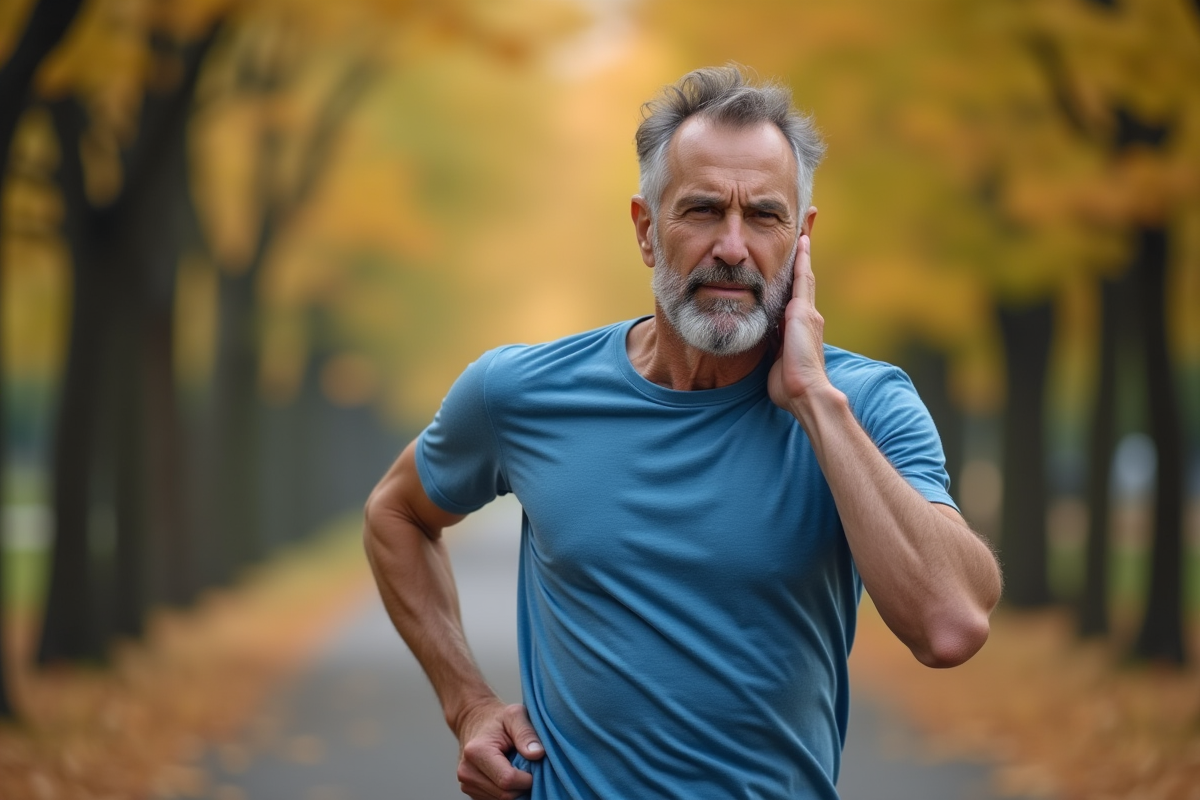 Homme en jogging sur un chemin d