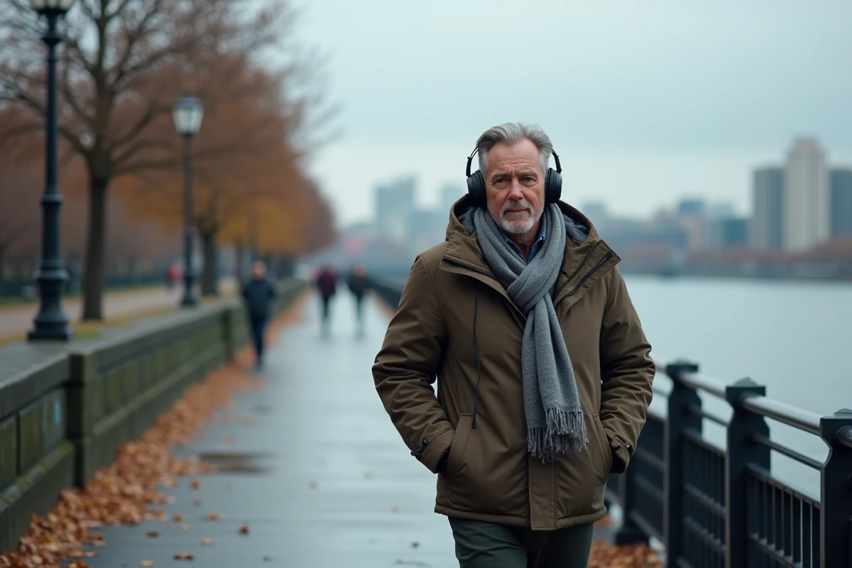 Homme marche seul le long d