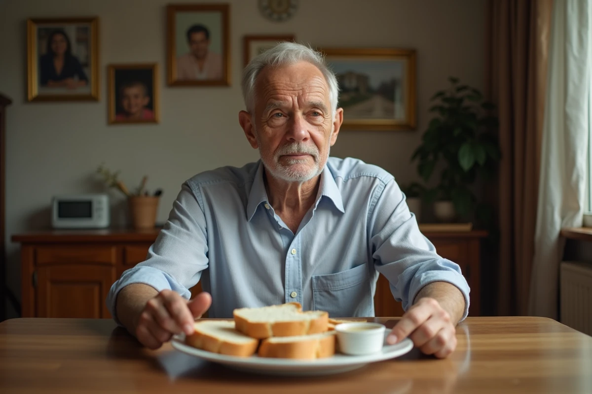 Homme âgé regardant un repas riche en fibres