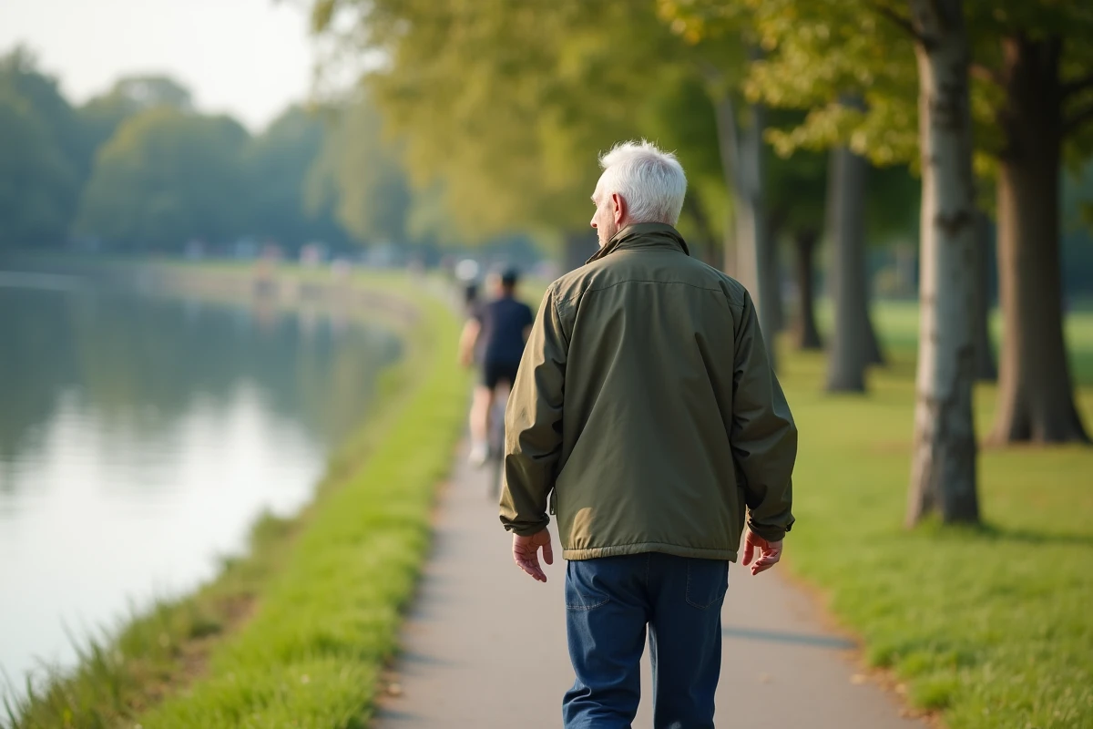 Homme senior marchant le long d