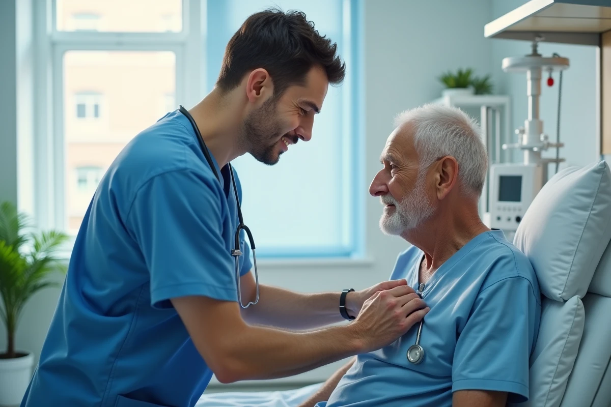 Infirmier vérifiant le port à cath d