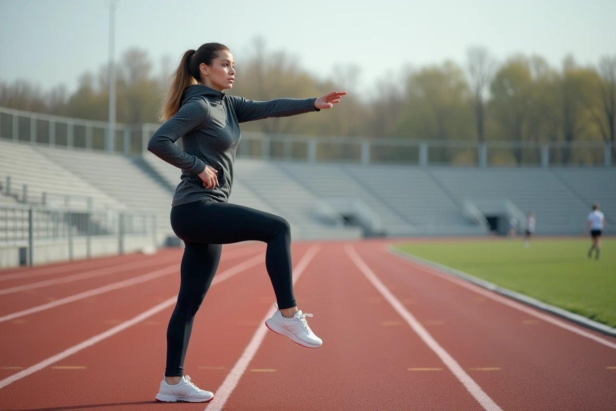 Femme faisant des étirements sur une piste d