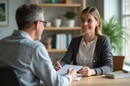 Nutritionniste femme discutant avec un client dans son bureau