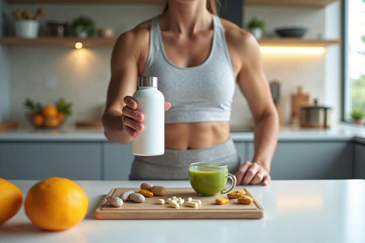 Personne sportive avec bouteille d