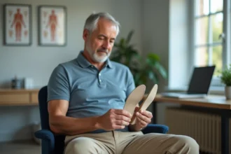 Physiothérapeute examinant des insoles magnétiques en cabinet